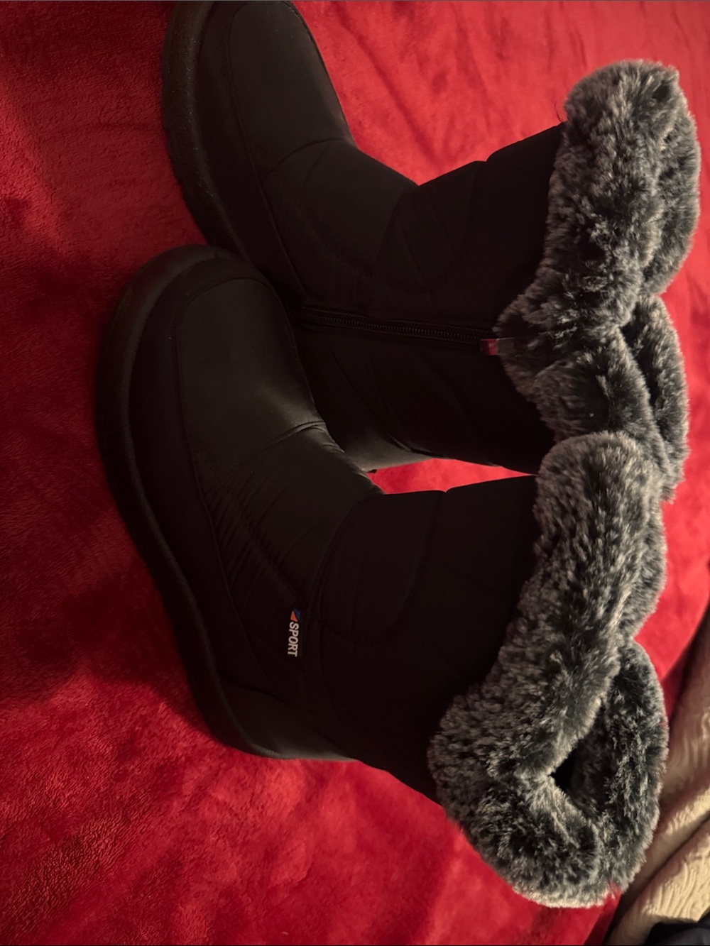 Sporto Black Winter Boots with Gray Faux-Fur Cuff